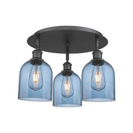 A large image of the Innovations Lighting 516-3C-11-18 Bella Flush Matte Black / Princess Blue