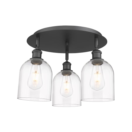 A large image of the Innovations Lighting 516-3C-11-18 Bella Flush Matte Black / Clear