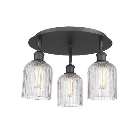 A large image of the Innovations Lighting 516-3C-10-17 Bridal Veil Flush Matte Black / Clear