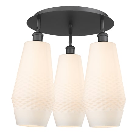 A large image of the Innovations Lighting 516-3C-17-19 Windham Flush Matte Black / White