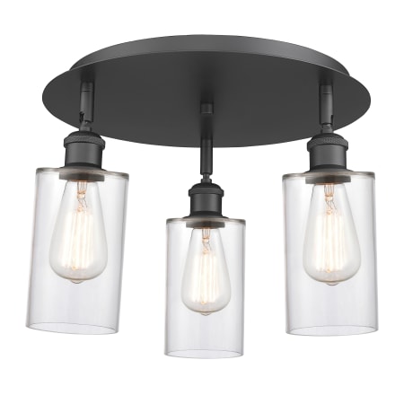 A large image of the Innovations Lighting 516-3C-10-16 Clymer Flush Matte Black / Clear