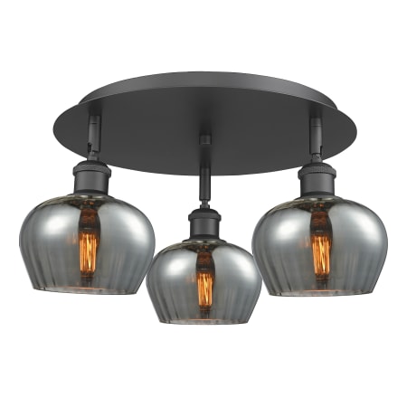 A large image of the Innovations Lighting 516-3C-8-19 Fenton Flush Matte Black / Plated Smoke