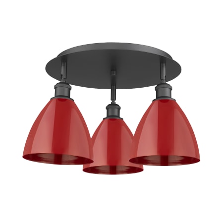 A large image of the Innovations Lighting 516-3C-10-20 Ballston Dome Flush Matte Black / Red