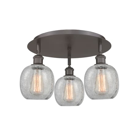 A large image of the Innovations Lighting 516-3C-10-18 Belfast Flush Oil Rubbed Bronze / Clear Crackle