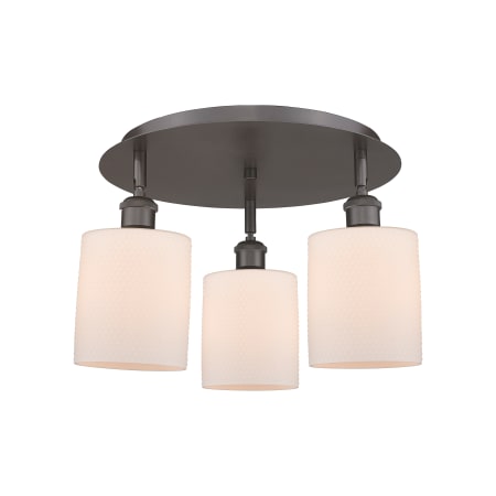 A large image of the Innovations Lighting 516-3C-10-18 Cobbleskill Flush Oil Rubbed Bronze / Matte White