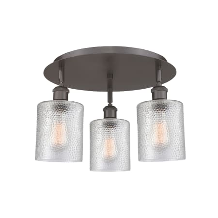 A large image of the Innovations Lighting 516-3C-10-18 Cobbleskill Flush Oil Rubbed Bronze / Clear