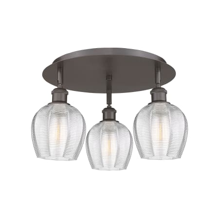 A large image of the Innovations Lighting 516-3C-10-18 Norfolk Flush Oil Rubbed Bronze / Clear