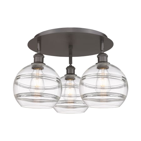 A large image of the Innovations Lighting 516-3C-11-20 Rochester Flush Oil Rubbed Bronze / Clear