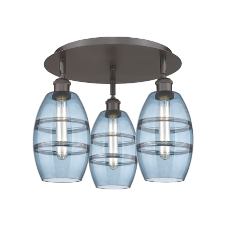 A large image of the Innovations Lighting 516-3C-9-18 Vaz Flush Oil Rubbed Bronze / Blue
