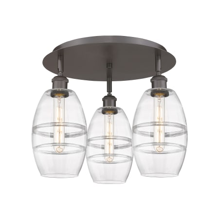 A large image of the Innovations Lighting 516-3C-9-18 Vaz Flush Oil Rubbed Bronze / Clear