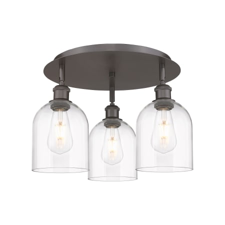 A large image of the Innovations Lighting 516-3C-11-18 Bella Flush Oil Rubbed Bronze / Clear