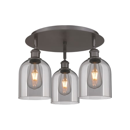 A large image of the Innovations Lighting 516-3C-11-18 Bella Flush Oil Rubbed Bronze / Light Smoke