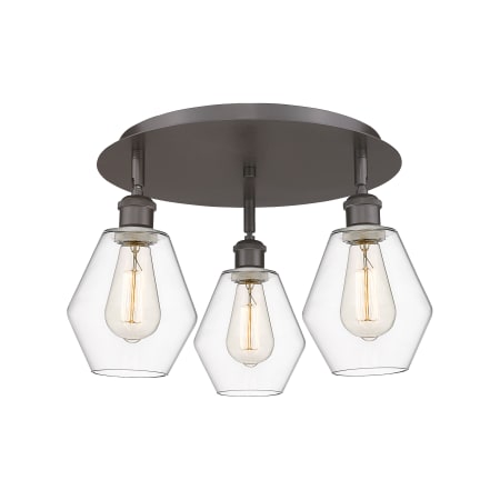 A large image of the Innovations Lighting 516-3C-10-18 Cindyrella Flush Oil Rubbed Bronze / Clear