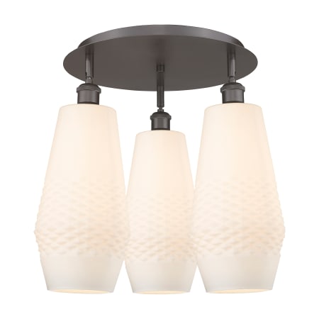 A large image of the Innovations Lighting 516-3C-17-19 Windham Flush Oil Rubbed Bronze / White