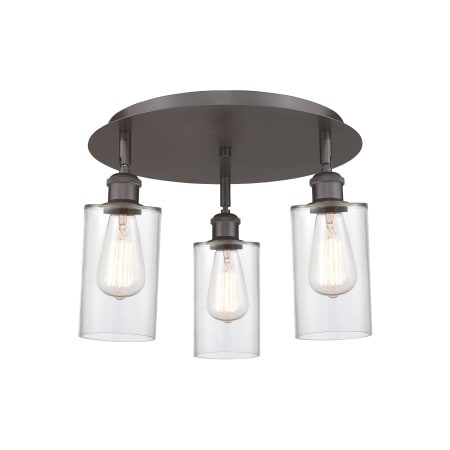 A large image of the Innovations Lighting 516-3C-10-16 Clymer Flush Oil Rubbed Bronze / Clear