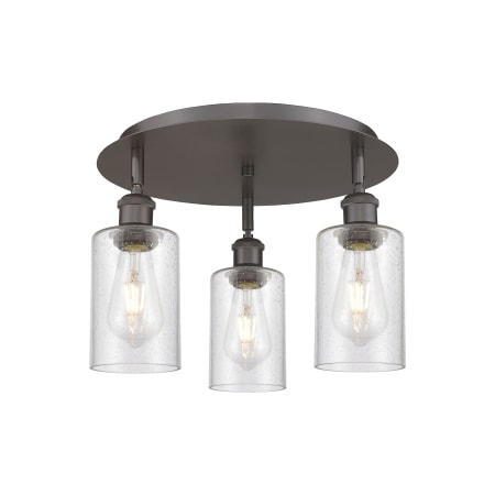 A large image of the Innovations Lighting 516-3C-10-16 Clymer Flush Oil Rubbed Bronze / Seedy