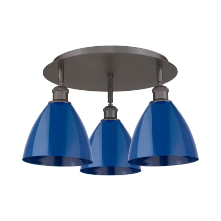 A large image of the Innovations Lighting 516-3C-10-20 Ballston Dome Flush Oil Rubbed Bronze / Blue