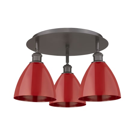 A large image of the Innovations Lighting 516-3C-10-20 Ballston Dome Flush Oil Rubbed Bronze / Red