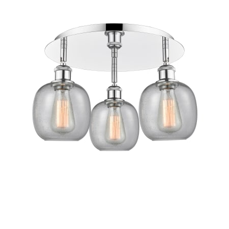 A large image of the Innovations Lighting 516-3C-10-18 Belfast Flush Polished Chrome / Seedy