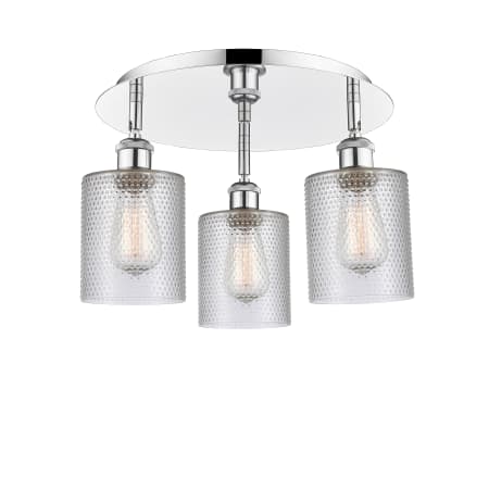 A large image of the Innovations Lighting 516-3C-10-18 Cobbleskill Flush Polished Chrome / Clear
