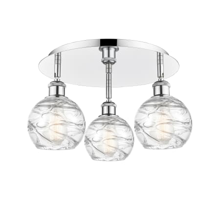 A large image of the Innovations Lighting 516-3C-9-18 Athens Deco Swirl Flush Polished Chrome / Clear Deco Swirl