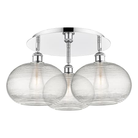A large image of the Innovations Lighting 516-3C-11-22 Ithaca Flush Polished Chrome / Clear Ithaca