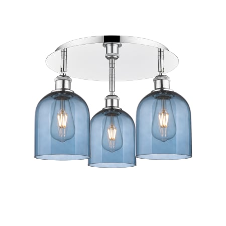 A large image of the Innovations Lighting 516-3C-11-18 Bella Flush Polished Chrome / Princess Blue