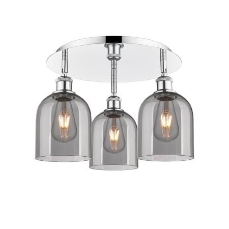 A large image of the Innovations Lighting 516-3C-11-18 Bella Flush Polished Chrome / Light Smoke