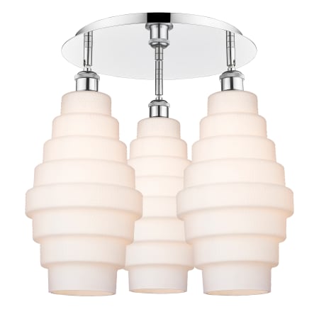 A large image of the Innovations Lighting 516-3C-18-20 Cascade Flush Polished Chrome / White