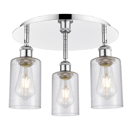 A large image of the Innovations Lighting 516-3C-10-16 Clymer Flush Polished Chrome / Seedy