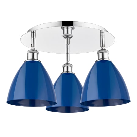 A large image of the Innovations Lighting 516-3C-10-20 Ballston Dome Flush Polished Chrome / Blue