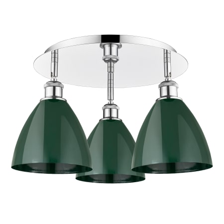A large image of the Innovations Lighting 516-3C-10-20 Ballston Dome Flush Polished Chrome / Green