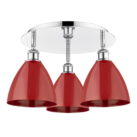 A large image of the Innovations Lighting 516-3C-10-20 Ballston Dome Flush Polished Chrome / Red