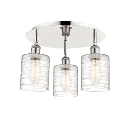 A large image of the Innovations Lighting 516-3C-10-18 Cobbleskill Flush Polished Nickel / Deco Swirl