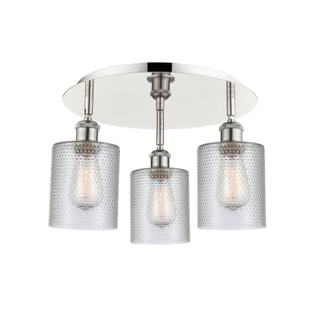 A large image of the Innovations Lighting 516-3C-10-18 Cobbleskill Flush Polished Nickel / Clear