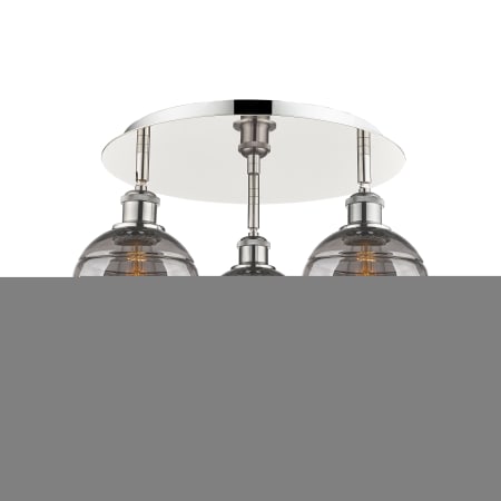 A large image of the Innovations Lighting 516-3C-9-18 Rochester Flush Polished Nickel / Light Smoke