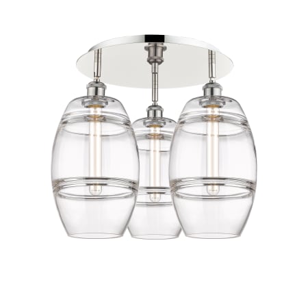 A large image of the Innovations Lighting 516-3C-11-20 Vaz Flush Polished Nickel / Clear