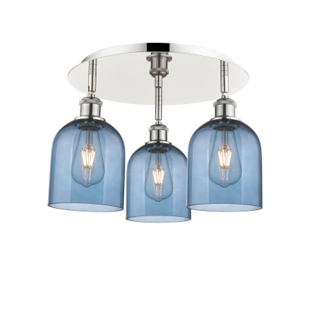 A large image of the Innovations Lighting 516-3C-11-18 Bella Flush Polished Nickel / Princess Blue