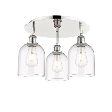 A large image of the Innovations Lighting 516-3C-11-18 Bella Flush Polished Nickel / Clear