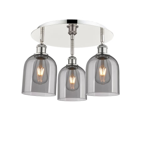 A large image of the Innovations Lighting 516-3C-11-18 Bella Flush Polished Nickel / Light Smoke