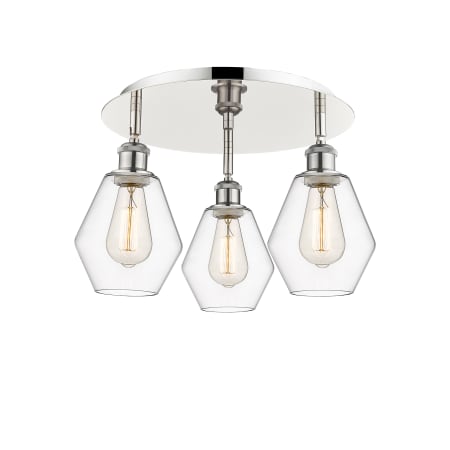 A large image of the Innovations Lighting 516-3C-10-18 Cindyrella Flush Polished Nickel / Clear