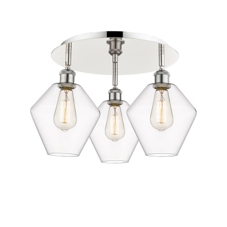 A large image of the Innovations Lighting 516-3C-11-20 Cindyrella Flush Polished Nickel / Clear