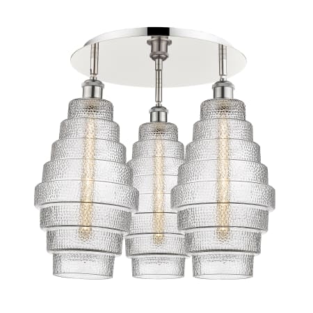 A large image of the Innovations Lighting 516-3C-18-20 Cascade Flush Polished Nickel / Clear