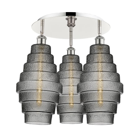 A large image of the Innovations Lighting 516-3C-18-20 Cascade Flush Polished Nickel / Smoked