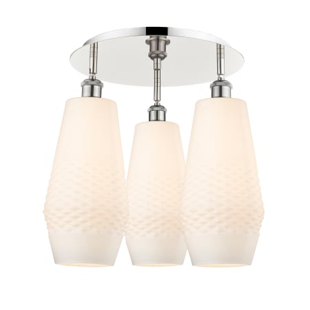 A large image of the Innovations Lighting 516-3C-17-19 Windham Flush Polished Nickel / White