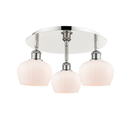 A large image of the Innovations Lighting 516-3C-8-19 Fenton Flush Polished Nickel / Matte White