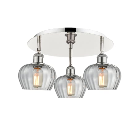 A large image of the Innovations Lighting 516-3C-8-19 Fenton Flush Polished Nickel / Clear