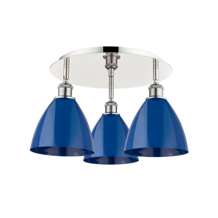 A large image of the Innovations Lighting 516-3C-10-20 Ballston Dome Flush Polished Nickel / Blue
