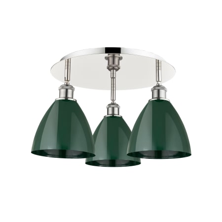 A large image of the Innovations Lighting 516-3C-10-20 Ballston Dome Flush Polished Nickel / Green