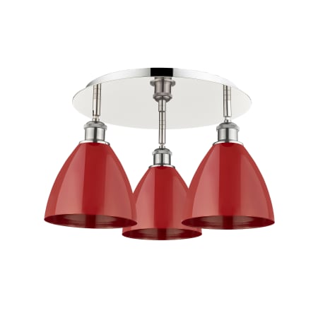 A large image of the Innovations Lighting 516-3C-10-20 Ballston Dome Flush Polished Nickel / Red